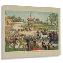 Cargar imagen en el visor de la galería, Digitally Restored and Enhanced 1894 At the Fair Grounds Print - Currier Ives County Fair Harness Racing Gilded Age - Agricultural Show - Archival Print
