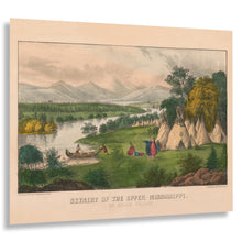 Load image into Gallery viewer, Digitally Restored and Enhanced 1856 Upper Mississippi Indian Village Print - Currier Ives River Landscape Native American - Antebellum - Archival Print