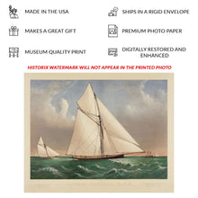 Cargar imagen en el visor de la galería, Digitally Restored and Enhanced 1885 Cutter Genesta Print - Currier Ives Yacht Racing Royal Squadron Gilded Age Maritime - British Sail - Archival Print