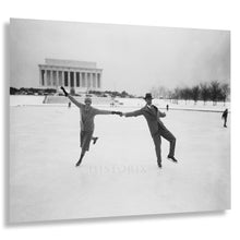 Load image into Gallery viewer, Digitally Restored and Enhanced 1930 Ice Skating Lincoln Memorial Print - Washington DC Reflecting Pool Winter Scene - National Mall - Archival Print