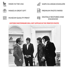 Load image into Gallery viewer, Digitally Restored and Enhanced 1970 President Richard Nixon Photo Print - Old Photo of President Nixon with Elvis Presley Delbert West & Jerry Schilling