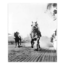 Load image into Gallery viewer, Digitally Restored and Enhanced 1938 Seabiscuit Poster Photo Print - Vintage Photo Wall Art of Horse Racing Seabiscuit Across Line to Beat War Admiral
