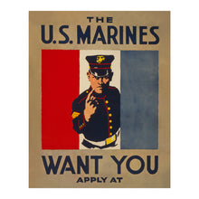 Cargar imagen en el visor de la galería, Digitally Restored and Enhanced 1917 WWI Marines Recruitment Poster - The US Marines Want You - World War I Military Propaganda - Archival Print
