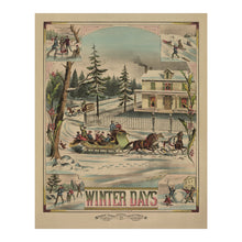 Load image into Gallery viewer, Digitally Restored and Enhanced 1881 Victorian Winter Print - Winter Days Chromolithograph - Gilded Age Seasonal Landscape - Archival Print