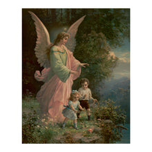 Cargar imagen en el visor de la galería, Digitally Restored and Enhanced 1914 Guardian Angel Print - Children Flowers Religious Devotional - Pre-War European Spiritual - Archival Print