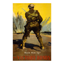 Cargar imagen en el visor de la galería, Digitally Restored and Enhanced 1917 Buy Victory Bonds Poster - Back Him Up Canadian WWI - Soldier Home Front Dominion Campaign - Archival Print