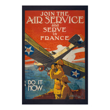 Load image into Gallery viewer, Digitally Restored and Enhanced 1917 WWI Aviation Poster - Join Air Service Serve in France - World War I Military Pilot - Archival Print
