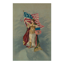 Cargar imagen en el visor de la galería, Digitally Restored and Enhanced 1890 Lady Columbia Print - American Flag Globe - Gilded Age Patriotic Americana Symbol - Archival Print