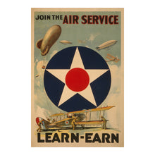 Load image into Gallery viewer, Digitally Restored and Enhanced 1917 WWI Aviation Recruitment Poster - Join the Air Service - World War I Military Pilot - Archival Print