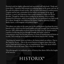 Load image into Gallery viewer, Digitally Restored and Enhanced 1937 Napoleon Hill Poster Photo - Old Portrait Photo of Napoleon Hill Holding His Book Think and Grow Rich Wall Art Print