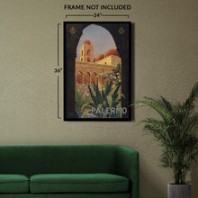 Load image into Gallery viewer, Digitally Restored and Enhanced 1920 Palermo Sicily Italy Mediterranean Travel Poster - European Tourism Art - Archival Reproduction