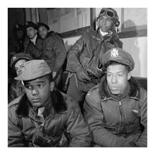 Load image into Gallery viewer, Digitally Restored and Enhanced 1945 Tuskegee Airmen Photo Print - Old World War II Photograph of Tuskegee Airmen Attending a Briefing in Ramitelli Italy