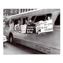 Load image into Gallery viewer, Digitally Restored and Enhanced 1961 Freedom Ride Protest Print Photo - Freedom Riders Group Hang Sign on Side of Bus Windows Vintage Poster Photo Print
