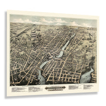 Load image into Gallery viewer, Digitally Restored and Enhanced 1877 Pawtucket & Central Falls Rhode Island Map Print - Vintage Bird's Eye View Map of Rhode Island Poster Wall Art