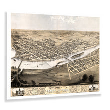 Load image into Gallery viewer, Digitally Restored and Enhanced 1868 Cedar Rapids & Kingston City Linn County Iowa Map Print - Vintage Bird's Eye View Map of Iowa Wall Art Poster