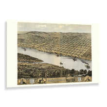Load image into Gallery viewer, Digitally Restored and Enhanced 1869 Leavenworth Kansas Map Print - Vintage Bird's Eye View of Leavenworth City Map of Kansas State Wall Art Poster