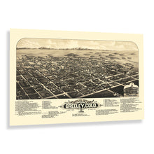 Load image into Gallery viewer, Digitally Restored and Enhanced 1882 Greeley Colorado Map Print - Bird's Eye View of Greeley Weld County Map of Colorado Wall Art Poster