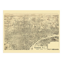 Load image into Gallery viewer, Digitally Restored and Enhanced 1895 Newark New Jersey Map Print - Vintage Map of Newark NJ - Old Bird's Eye View Map of New Jersey Poster Wall Art