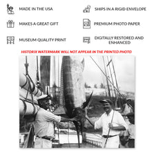Load image into Gallery viewer, Digitally Restored and Enhanced 1930 Ernest Hemingway Photo Print - Old Photo of Ernest Hemingway with Captain Joe Russell Big Game Fishing Wall Art Poster