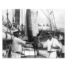 Load image into Gallery viewer, Digitally Restored and Enhanced 1930 Ernest Hemingway Photo Print - Old Photo of Ernest Hemingway with Captain Joe Russell Big Game Fishing Wall Art Poster