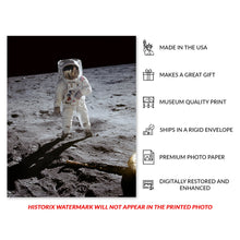Load image into Gallery viewer, Digitally Restored and Enhanced 1969 Buzz Aldrin Photo Print - Old Photo of Astronaut Buzz Aldrin Near Apollo 11 Lunar Module on Lunar Surface Wall Art
