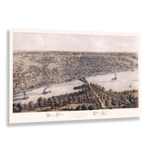 Load image into Gallery viewer, Digitally Restored and Enhanced 1867 Peoria Illinois Map Poster - Old Bird's Eye View Map of Peoria Illinois Poster - Vintage Peoria IL Wall Art Print