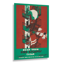 Cargar imagen en el visor de la galería, Digitally Restored and Enhanced 1936 Keep Your Fire Escapes Clear New York City Tenement WPA Federal Art Project Poster - Depression Era Art Deco - Archival Reproduction