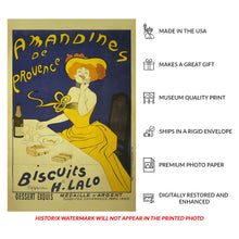Load image into Gallery viewer, Digitally Restored and Enhanced 1900 Amandines de Provence French Biscuit Advertising Poster - Art Nouveau Era - Belle Epoque Art - Archival Reproduction