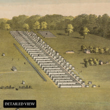 Cargar imagen en el visor de la galería, Digitally Restored and Enhanced 1865 Camp Dennison Map Print - Vintage Bird's Eye View Map of Camp Dennison Northeast of Cincinnati Ohio Wall Art Poster