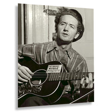 Cargar imagen en el visor de la galería, Digitally Restored and Enhanced 1943 Woody Guthrie Photo Print - Vintage Photo of American Singer Songwriter Woody Guthrie Portrait Holding His Guitar