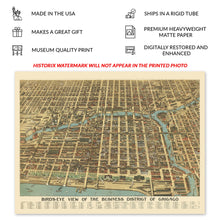 Load image into Gallery viewer, Digitally Restored and Enhanced 1898 Chicago Business District Map Print - Bird's Eye View of Chicago Poster - Business District of Chicago Map Wall Art