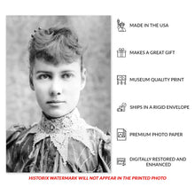 Cargar imagen en el visor de la galería, Digitally Restored and Enhanced 1890 Nellie Bly Photo Print - Vintage Portrait Photo of Journalist Elizabeth Cochrane Seaman Poster