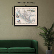Cargar imagen en el visor de la galería, Digitally Restored and Enhanced 1851 Mexico Texas & California Map Poster - Vintage Map of Mexico Texas and California Wall Art Print by John Tallis