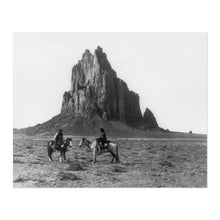 Cargar imagen en el visor de la galería, Digitally Restored and Enhanced 1914 Old Shiprock Photo Print - Vintage Photo of Two Navajo Indians on Horses Near The Base of Old Shiprock Poster Wall Art