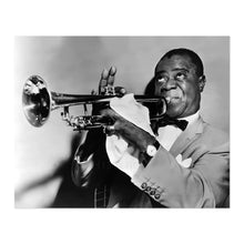 Load image into Gallery viewer, Digitally Restored and Enhanced 1953 Louis Armstrong Photo Print - Vintage Portrait Photo of Louis Daniel Armstrong Playing The Trumpet Wall Art Poster