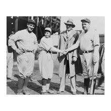 Load image into Gallery viewer, Digitally Restored and Enhanced 1952 Jackie Mitchell & Babe Ruth Photo Print - Old Photo of Jackie Mitchell and Babe Ruth with Lou Gehrig Joe Engel Poster