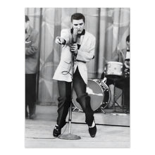 Load image into Gallery viewer, Digitally Restored and Enhanced 1956 Elvis Presley Photo Print - Vintage Photo of King of Rock and Roll Elvis Presley Poster Wall Art Performing on Stage
