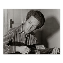 Load image into Gallery viewer, Digitally Restored and Enhanced 1943 Woody Guthrie Photo Print - Vintage Portrait Photo of Woody Guthrie Playing Guitar - Woody Guthrie Old Poster Photo