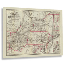 Cargar imagen en el visor de la galería, Digitally Restored and Enhanced 1860 Northeastern States Railroad Map - Antebellum Transportation Cartography - Civil War Era Infrastructure - Archival Print