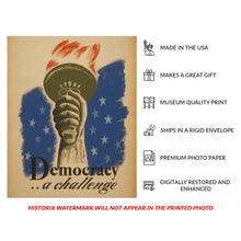 Load image into Gallery viewer, Digitally Restored and Enhanced 1936 Democracy A Challenge Statue of Liberty WPA Federal Art Project Poster - Depression Era Art Deco - Archival Reproduction