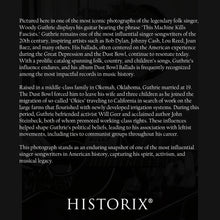 Cargar imagen en el visor de la galería, Digitally Restored and Enhanced 1943 Woody Guthrie Photo Print - Vintage Photo of American Singer Songwriter Woody Guthrie Portrait Holding His Guitar