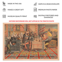 Cargar imagen en el visor de la galería, Digitally Restored and Enhanced 1876 Uncle Sam Range Kitchen Stove Victorian Advertising Poster - Americana Trade Art History - Archival Reproduction