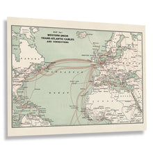Cargar imagen en el visor de la galería, Digitally Restored and Enhanced 1900 Western Union Transatlantic Cables Map Print - Vintage Map of Western Union Transatlantic Cables Poster Wall Art