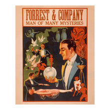 Load image into Gallery viewer, Digitally Restored and Enhanced 1900 Forrest and Company Magician Poster - Man of Many Mysteries - Vaudeville Golden Age Theater - Archival Print