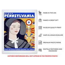 Load image into Gallery viewer, Digitally Restored and Enhanced 1938 Visit Pennsylvania Travel Poster - WPA Federal Art Project - Colonial Heritage Tourism - Museum-Quality Reproduction