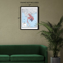 Load image into Gallery viewer, Digitally Restored and Enhanced 1970 Khmer Empire Cambodia Map Print - Vintage Map of The Khmer Empire in Cambodia Wall Art - Cambodia History Map Poster