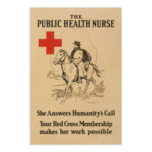 Cargar imagen en el visor de la galería, Digitally Restored and Enhanced 1914 The Public Health Nurse Poster Matte Print - Vintage Matte Poster of A Public Health Nurse on Horseback Wall Art Print