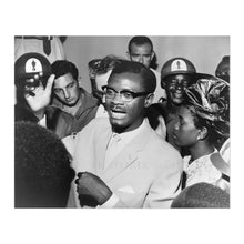 Load image into Gallery viewer, Digitally Restored and Enhanced 1960 Patrice Lumumba Photo Print - Vintage Photo of Patrice Emery Lumumba Speaking with Supporters Wall Art Poster Print
