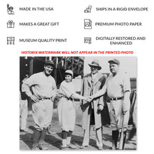 Load image into Gallery viewer, Digitally Restored and Enhanced 1952 Jackie Mitchell & Babe Ruth Photo Print - Old Photo of Jackie Mitchell and Babe Ruth with Lou Gehrig Joe Engel Poster