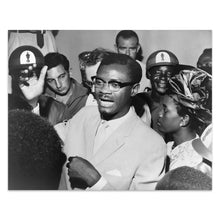 Load image into Gallery viewer, Digitally Restored and Enhanced 1960 Patrice Lumumba Photo Print - Vintage Photo of Patrice Emery Lumumba Speaking with Supporters Wall Art Poster Print